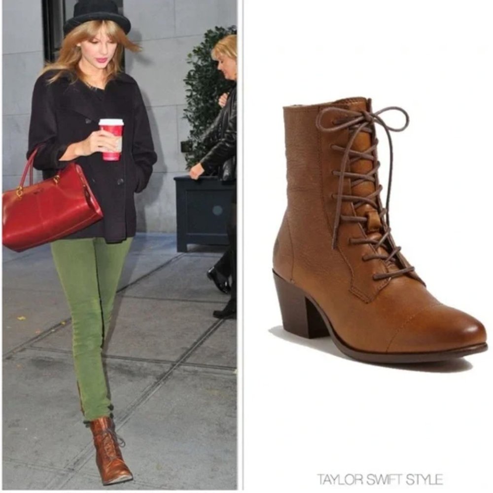 Frye Courtney Ankle Boot Bootie 7 Brown Leather Lace Up Taylor Swift Eras Style